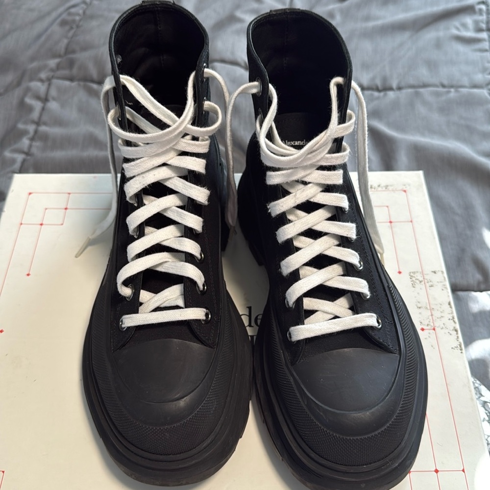 ALEXANDER MCQUEEN Men Black Canvas Tread Slick High Sneakers Authentic
